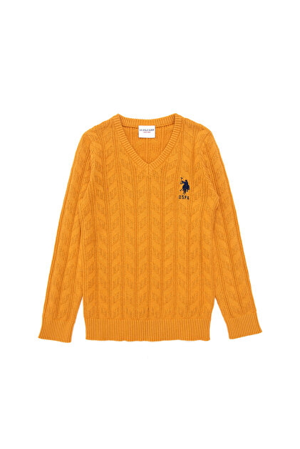 Boy's Mustard Basic V-Neck Sweater 50293535-Vr072