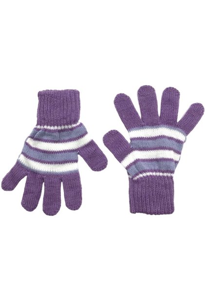 Children's Winter Lilac Soft Textured Striped Patterned Knitted Gloves Glove
