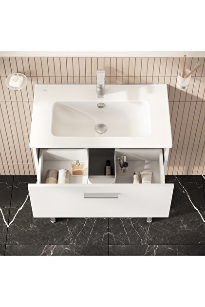 VitrA Mia 66100 Banyo Dolabı Seti Çekmeceli, Ayaklı, 70 cm, Parlak