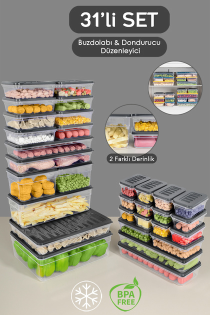 ラ　コリーヌセット Meleni Home 31'li Buzdolabı Organizer Set Düzenleyici Saklama Kabı