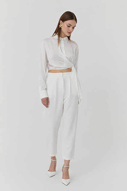 Elastic Waist Fabric Trousers Ecru