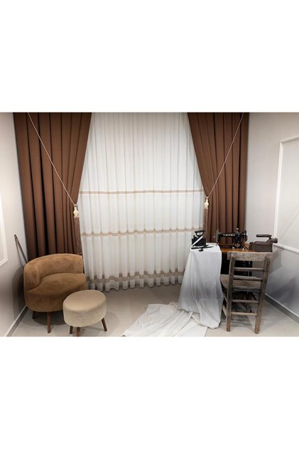 Rome 18542-D Coffee Linen Single Wing (Without Flat) Fon Curtain