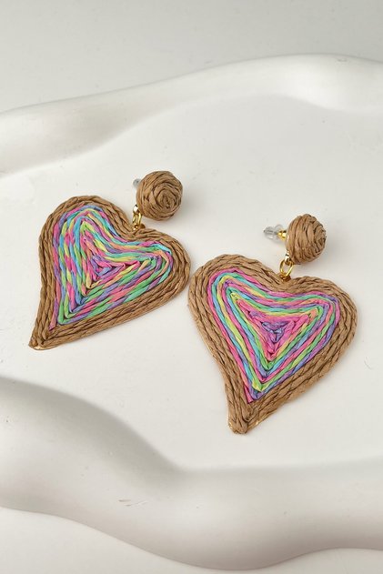 Woven Straw Heart Earrings (Width: 4.5cm Height: 5cm)