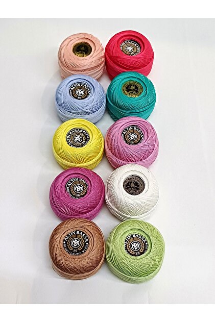 Lace Thread Number 50 20 Grams - (10 Pieces - Colors as Shown in the Image) Embroidery Thread, Cross Stitch Thread, Needlework Thread