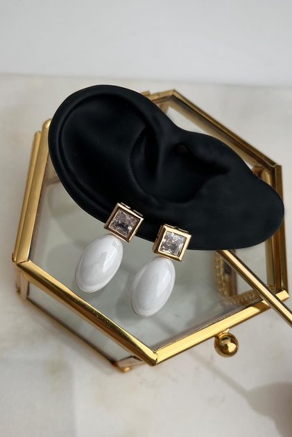 Square Jewelled Oval Mother of Pearl Earrings