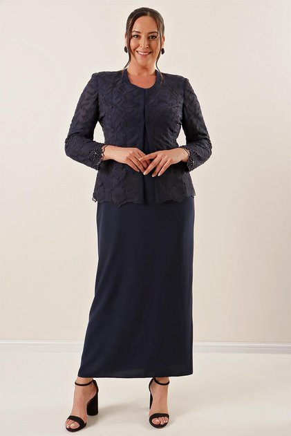 Beadwork Embroidered Guipure Lined Dress Jacket Plus Size 2-Piece Set