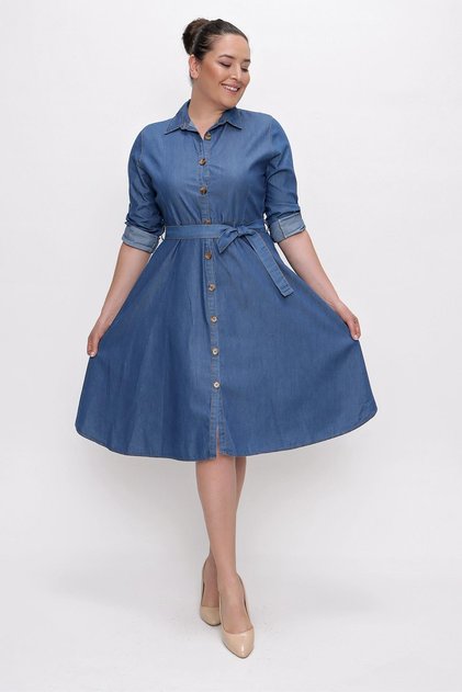 Buttoned Dress with Folded Sleeves