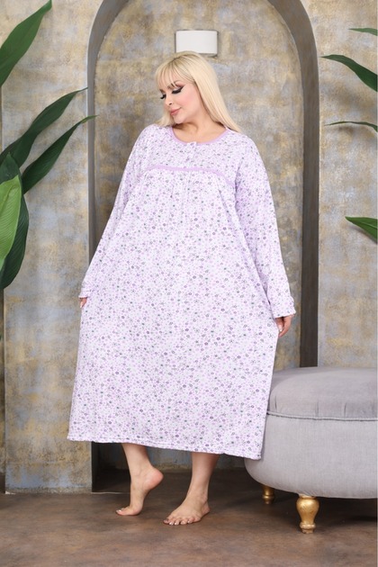 Large Size Loose Fit Winter Fleece-Lined Cotton Mother's Nightgown (Suitable up to 130 Kilos)