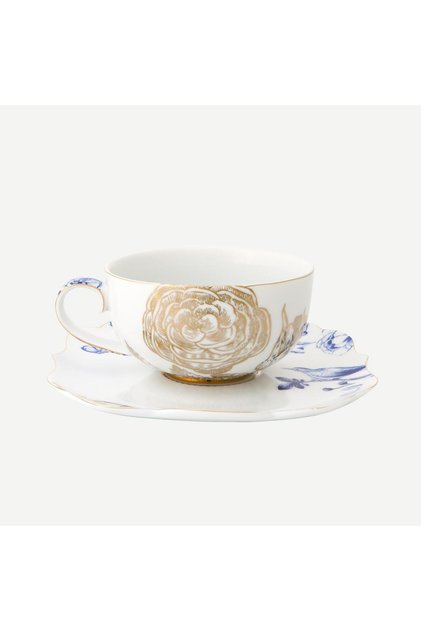 Royal White Mavi Beyaz Porselen Çay Fincanı 225 Ml