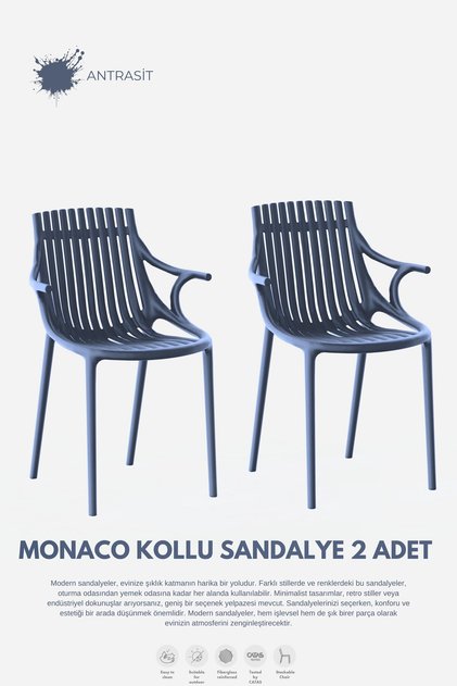 MONAKO KOLLU LÜX CAFE & RESTAURANT SANDALYESİ 2 Li Set