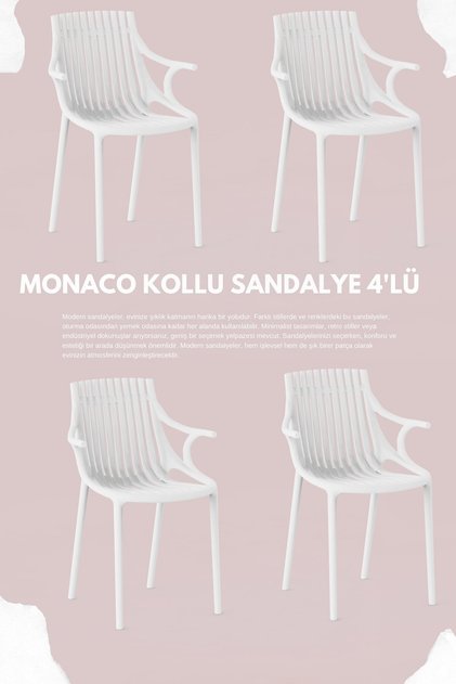 MONAKO KOLLU LÜX CAFE & RESTAURANT SANDALYESİ 4 Lü Set