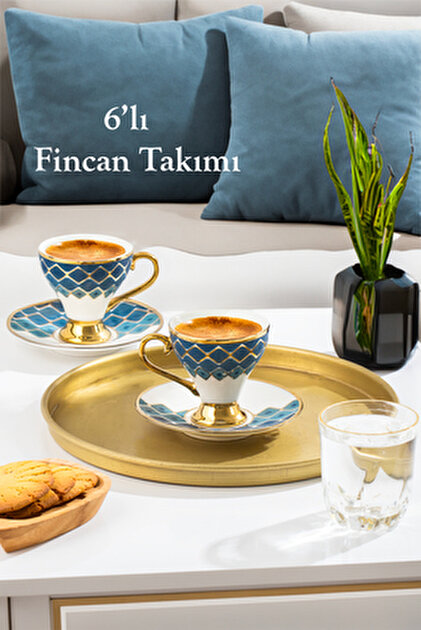 Porsima Altın Yaldızlı Porselen 6 Kişilik Fincan Seti 12 Parça Türk ...