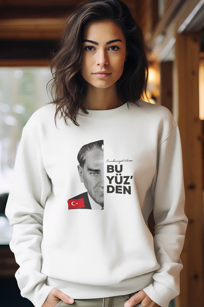 ATATÜRK BASKILI OVERSIZE ŞARDONLU SWEATSHIRT