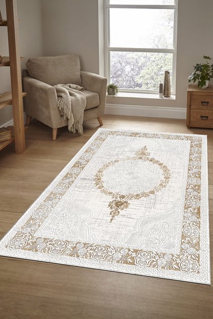 Halı Kaymaz Deri Taban Yıkanabilir Halı PL4905 Vizon