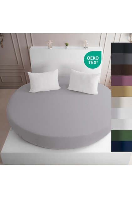 Strausshome Premium Round Fitted Sheet 220X220 - 200X200Cm 100% Cotton Oeko Tex