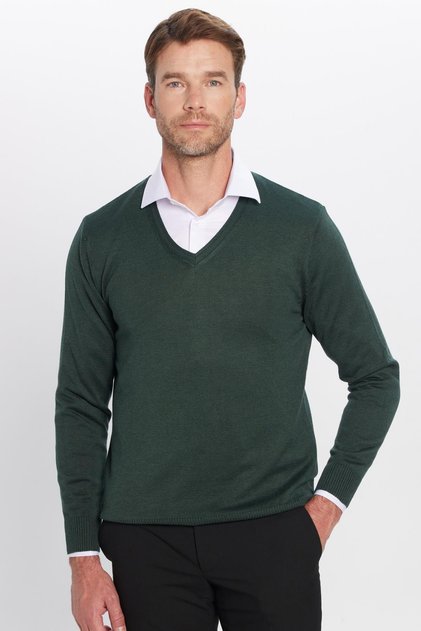Men's Slim Fit V-Neck Cotton Knitwear Sweater