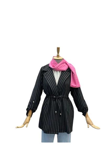 ÇİZGİLİ CEKET BELİNDEN BÜZGÜLÜ MODEL