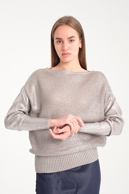 Women's Shiny Foil Print Sparkling Long Sleeve Knit Sweater
