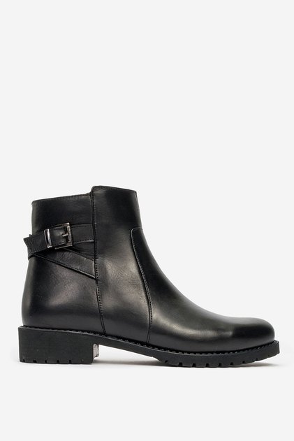 Women's Comfort Zippered Buckle Casual Boots Real Leather Br 06035 Black