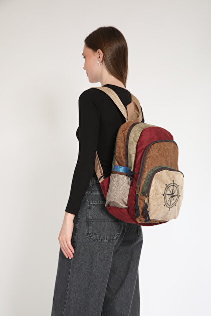Ethnic Authentic Bohemian Compass Embroidered Waterproof 3 Compartment Orthopedic Backpack