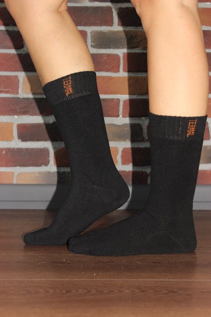 Unisex Organic Cotton Winter Short Terry Towel Socks 6 Pairs Black (Seamless)