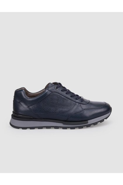 100% Genuine Leather Navy Blue Lace-Up Men's Sports Shoes