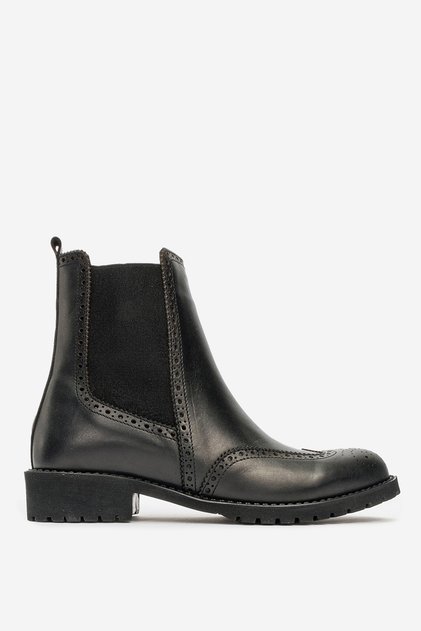 Thick Sole Real Leather Women's Chelsea Boots - Br 66185 Black