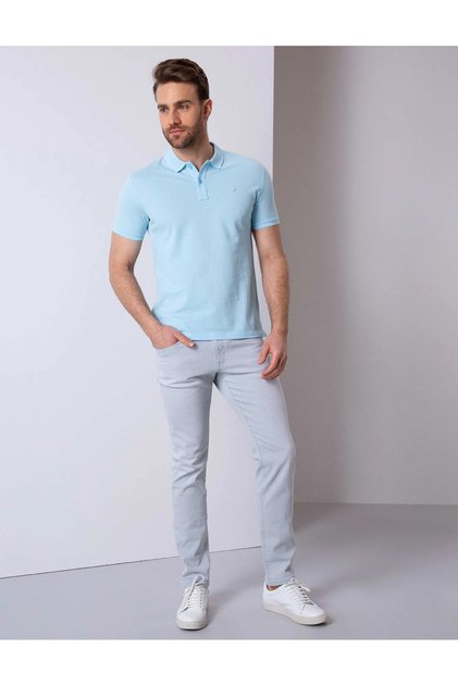 Light Blue Slim Fit Polo Collar Basic T-Shirt G021Gl011.000.743346
