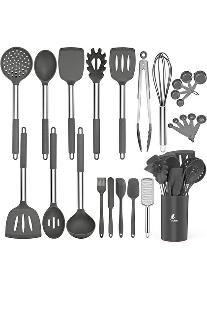 Guojin Gray Kitchen Set - 26 Pieces Stainless Steel and Silicone Spatula