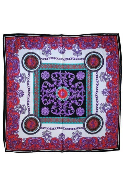 Geometric Floral Patterned Satin Scarf - 90X90
