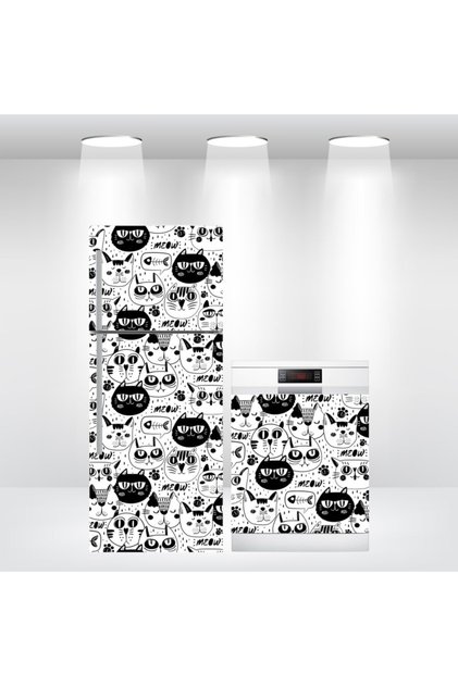 Refrigerator and Dishwasher Door Self-Adhesive Foil Covering Cats Pattern