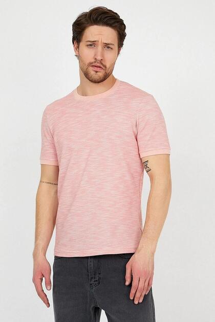 Erkek Petek Desenli Bisiklet Yaka T Shirt