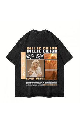 Touz Moda Yıkamalı Billie Eilish Baskılı Unisex Oversize Vintage T