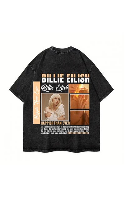 Washed Billie Eilish Printed Unisex Oversize Vintage T-Shirt
