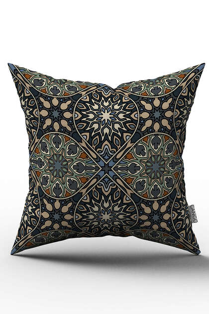 Double Sided Navy Blue Multicolor Retro Vintage Patterned Digital Printed Throw Pillow Cover - Otyk284-ct