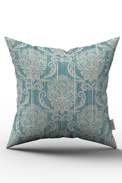Double Sided Blue Cream Damask Patterned Throw Pillow Pillow Case - Cgh096