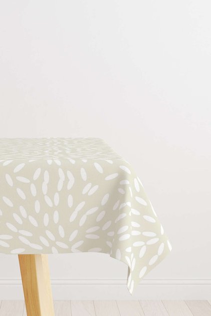 White Beige Floral Patterned Digital Printed Tablecloth Otyk319-ms
