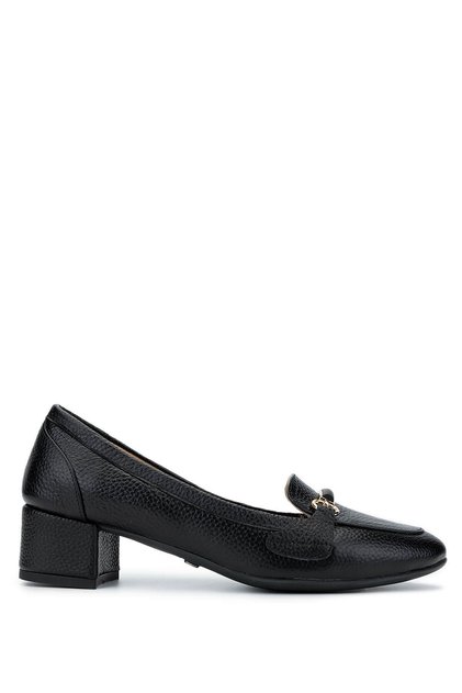 Women's Genuine Leather Black Leather Heeled Shoes