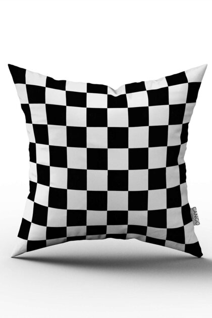 White Black Checkered Checkerboard Patterned Digital Printed Throw Pillow Cover - Cgh1041