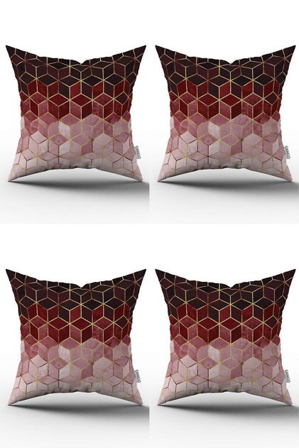 Red Gold Mosaic Patterned Digital Printed Throw Pillow Pillow Case Set 4kmbs179