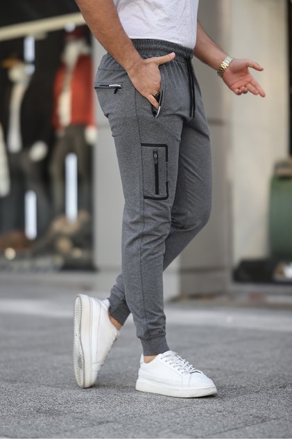 New Season Knee Print and Zipper Detailed Leg Cuffed Sweatpants