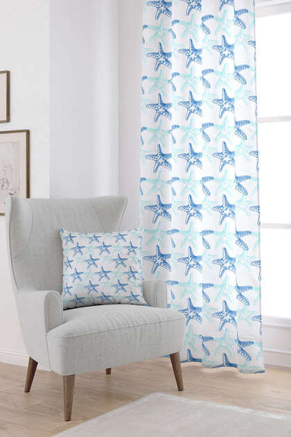 Blue White Marine Themed Starfish Patterned Digital Printed Curtain Cgh631-pr