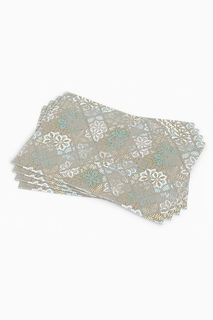 Set de 4 servicii americane cu model floral etnic alb turcoaz imprimat digital Cgh085-as