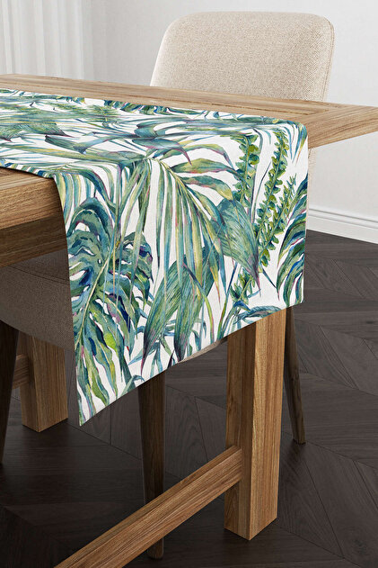 Green White Tropical Leaf Patterned Digital Printed Runner Cgh037-rn