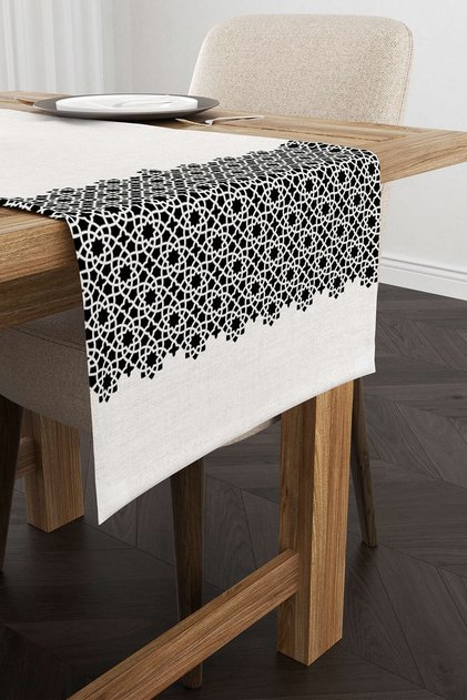 Negru crem cu tema Ramadan cu model decorativ cu imprimare digitală Runner Cgh1322-rn