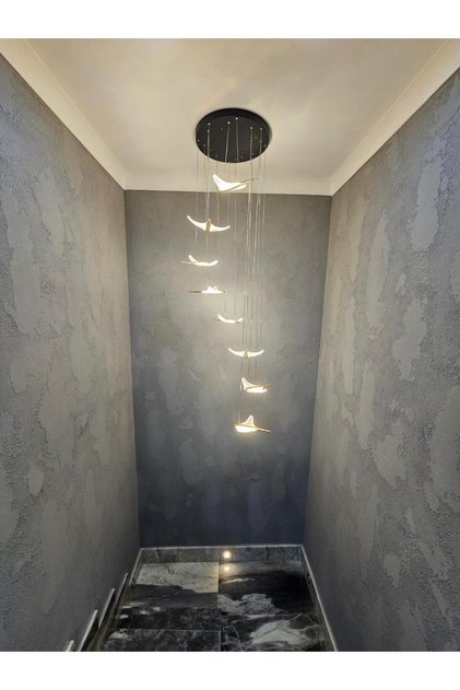 8Lİ Kuş Avize,Merdiven,GaleriBoşluğu,Sarkıt,lamba,Avize,Modern,Dekoratif,günışığı,3000K SİYAH&GOLD
