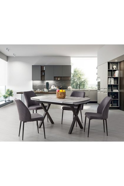 Gri Mermer Gold Masa + İmza Sandalye Takımı
