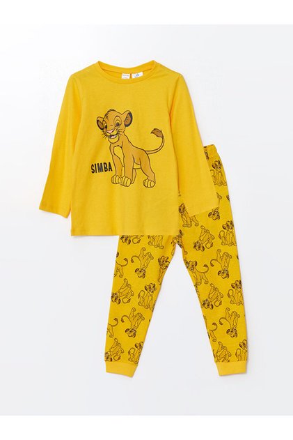 Lcw Baby Light Orange Crew Neck Long Sleeve Lion King Printed Baby Boy Pajamas Set