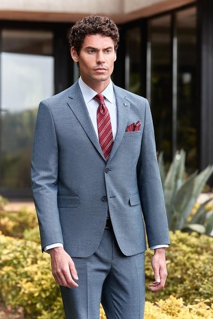 Men's Dark Navy Patterned Mono Collar 6 Drop Slim Fit Slim Fit Suit 1001240174