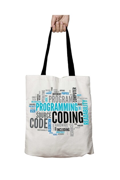 Computer Coding Programming Washable School Shoulder Bag with Black Handles